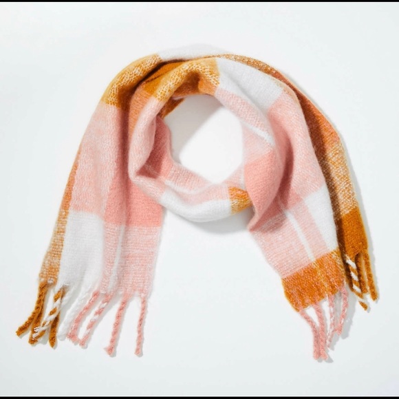 LOFT Accessories - NEW NWT Loft plaid fuzzy warm blanket scarf pink mustard cozy layering winter
